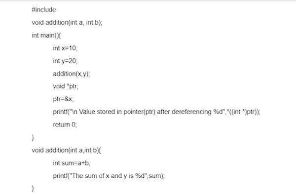 Ví dụ về kiểu dữ liệu trong C ở type void