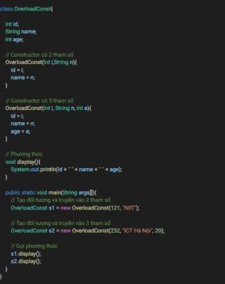 Đoạn code demo Constructor Overloading trong Java