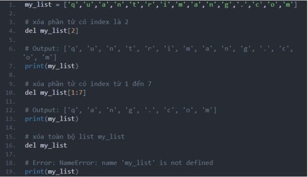 Xóa hoặc loại bỏ phần tử khỏi List trong Python 
