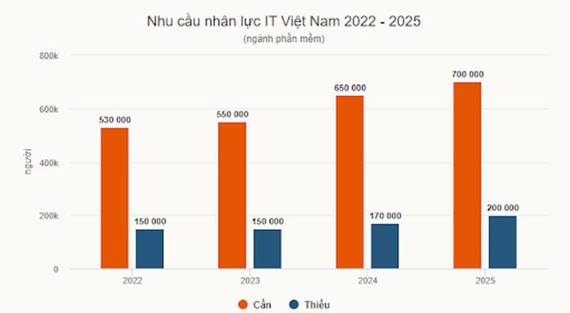 Biểu đồ mô tả nhu cầu nhân lực IT Việt Nam 2022 - 2025