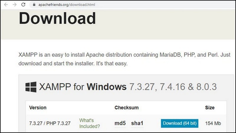 Download phần mềm XAMPP (lưu ý tải link chính thức). 