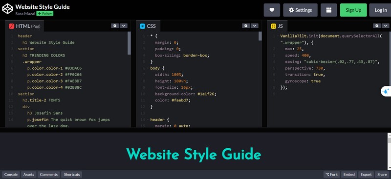 CodePen là công cụ tuyệt vời để tạo style guide cho các thành phần trong dự án