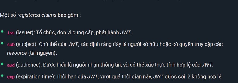 Một số Registered Claims phổ biến trong JWT