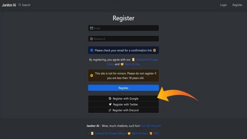 Đăng ký tài khảo trên web Janitor AI một cách dễ dàng và đơn giản