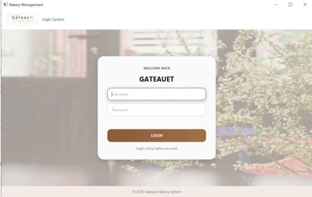 Đồ án học kỳ 2 của sinh viên FPT Aptech: Xây dựng hệ thống quản lý tiệm bánh Gateauet Bakery Management System